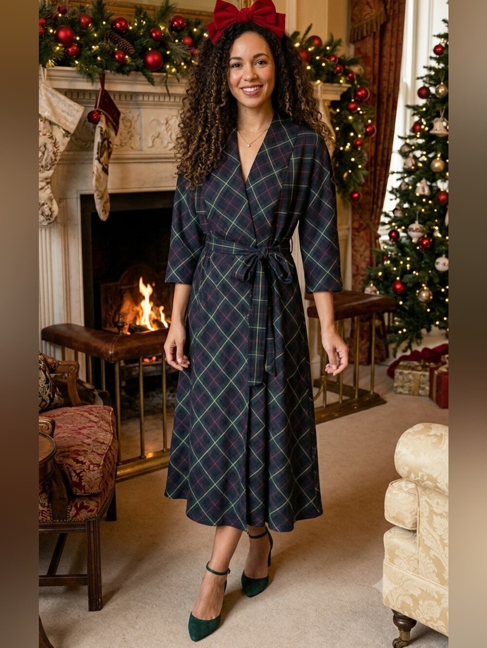 Zara Green plaid Holiday dress Sz L
